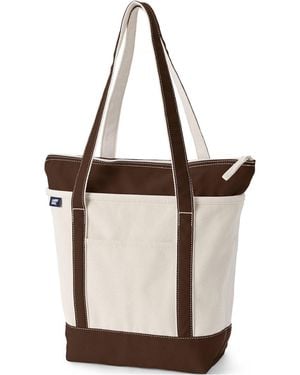 Lands' End Medium 5 Pocket Zip Top Long Handle Canvas Tote Bag - Natural