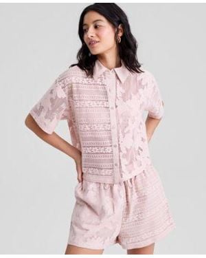 And Now This Now This Button Front Lace Camp Shirt Macys Exclusive - Pink