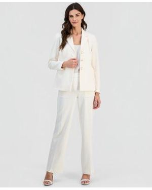 Anne Klein Notch Lapel Three Button Blazer Pull On Mid Rise Wide Pants - White