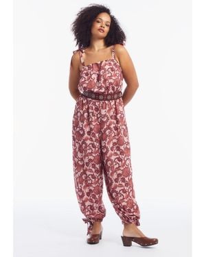 June + Vie Crinkle Chiffon Jumpsuit - Red