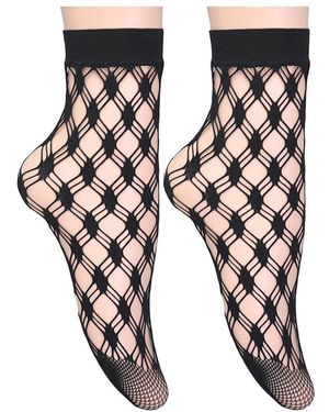 Stems Lattice Net Fishnet Socks Pack Of 2 - Black