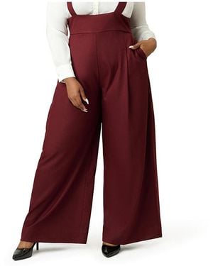 Unique Vintage Plus Size Wide Leg Rochelle Suspender Pants - Purple
