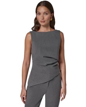 Donna Karan Dk905 Boat Neck Sleeveless Asymmetrical Blouse - Black