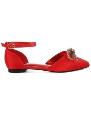 Rag & Co Simina Rhinestone Detail Bow Flat Sandals - Red