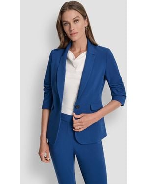 DKNY Petite Ruched Sleeve Jacket - Blue