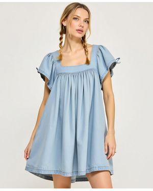 Modenaire Flutter-sleeve Babydoll Dress - Blue