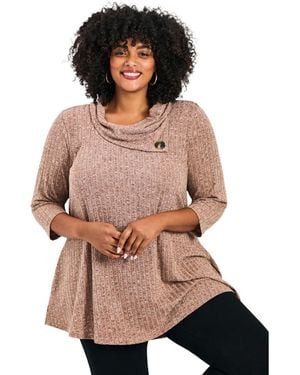 Avenue Plus Size Miley Rib Hacci Button Tunic - Brown