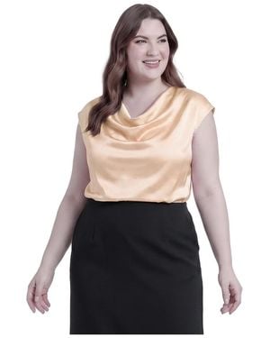 Standards & Practices Plus Size Cowl Neck Cap Sleeve Satin Blouse - White