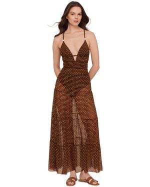 Steve Madden Mesh Tiered Maxi Swim Cover-up Skirt - Brown