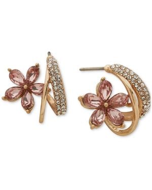 Lonna & Lilly Gold-tone Small Pave & Stone Flower Hoop Earrings - Pink