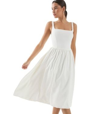MissPap Square Neck A Line Midi Dress - White