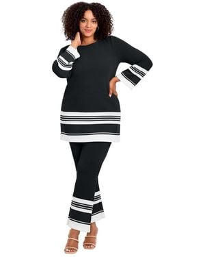 Avenue Border Stripe Straight Leg Pant - Black