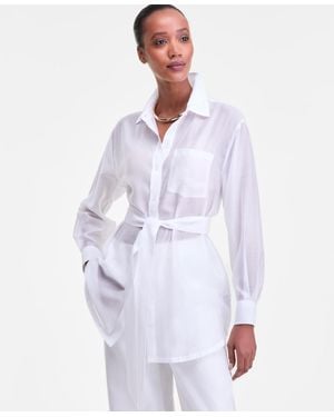 INC International Concepts Sash-tie Tunic Shirt - White