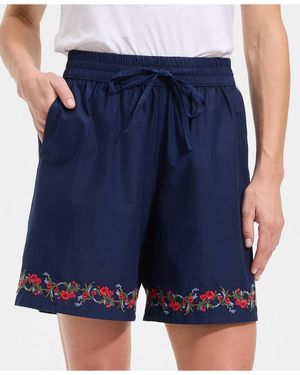 Lands' End Poplin Embroidered High Rise 7" Pull On Shorts - Blue