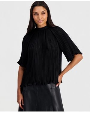 Tahari Elbow-sleeve Pleated Blouse - Black