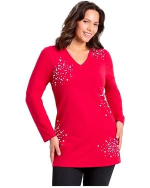 Avenue Plus Size Embellished V-neck Tunic - Red