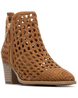 Xti Block Heel Braided Style Ankle Booties - Brown