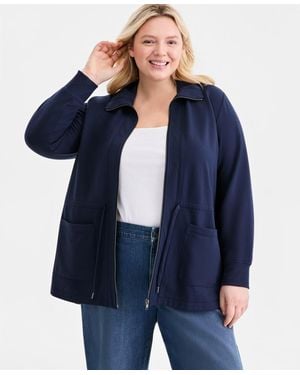 Style & Co. Plus Size Solid Luxsoft Fleece Anorak Knit Jacket - Blue