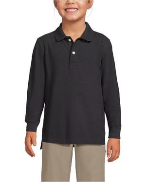 Lands' End School Uniform Kids Long Sleeve Mesh Polo Shirt - Black