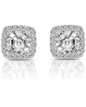 Genevive Jewelry Cubic Zirconia Sterling Silver Rhodium Plated Green Square Shape Assher Cut Earrings - White