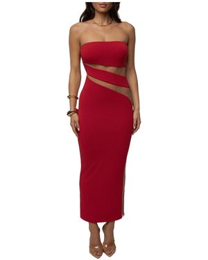 JLUXLABEL Unpictable Strapless Sheer-panel Midi Dress - Red
