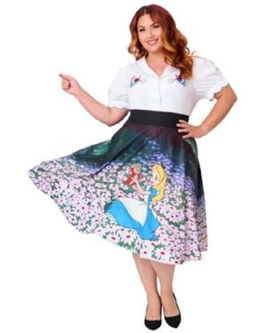 Unique Vintage Plus Size Retro Style High Waist Vivien Swing Skirt - Blue
