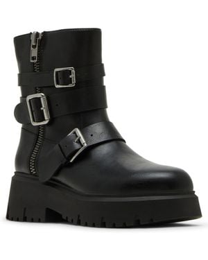 Madden Girl Mally Moto Buckle Lug Sole Boots - Black
