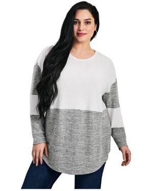 Avenue Plus Size Leisure Splice Hacci Top - Gray