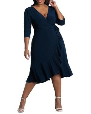 Kiyonna Plus Size Whimsy Ruffled Midi Wrap Dress - Black