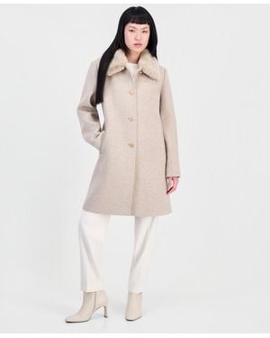 Cece Faux-fur Club Collar Mid-length Lined Coat - Natural