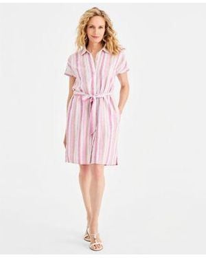 Style & Co. Style Co Striped Short Sleeve Shirtdress Macys Exclusive - Pink