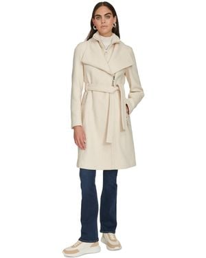 Calvin Klein Wool Blend Belted Wrap Coat - Natural