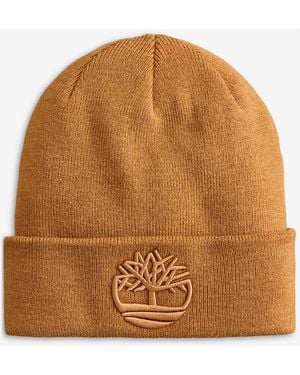 Timberland Tonal 3d Embroidered Beanie Hat - Brown