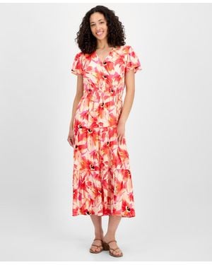 Tinsel Petite Print Short-sleeve Maxi Dress - Red