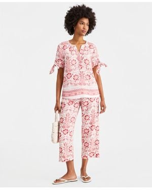 Charter Club 100% Linen Drawstring Pants - Red