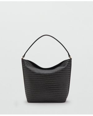 Mango Braided Bucket Shoulder Bag - Black