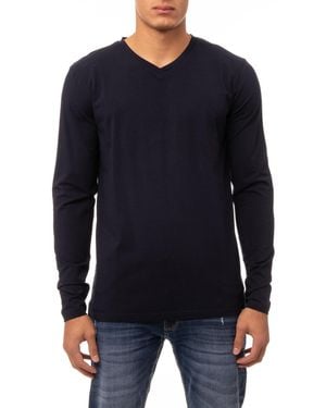 Xray Jeans X-ray Soft Stretch V-neck Long Sleeve T-shirt - Blue