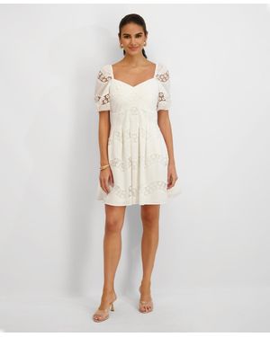 Kensie Embroidered Sweetheart Neck Dress - White