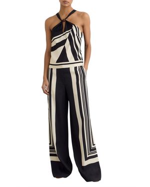 Reiss Wide-leg Scarf-print Pants - Black