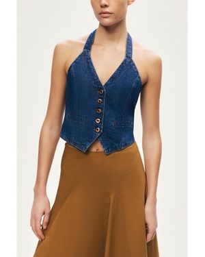 Nocturne Halter Neck Denim Vest - Blue