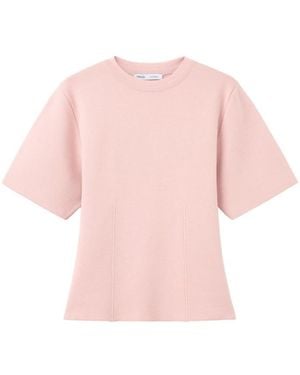 Mango Fine-knit Lightweight Crewneck Short-sleeve Sweater - Pink