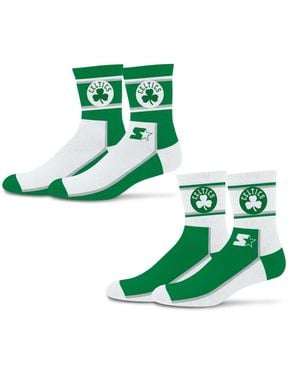 Starter And 2-pack /white Boston Celtics Double Color Block Mid-crew Socks - Green