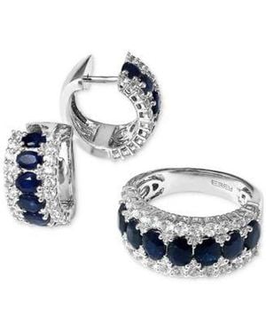 Effy Blue White Diamond Small Hoop Earrings Ring In 14k White Gold