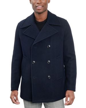 London Fog Men Double-breasted Wool Blend Peacoat - Blue