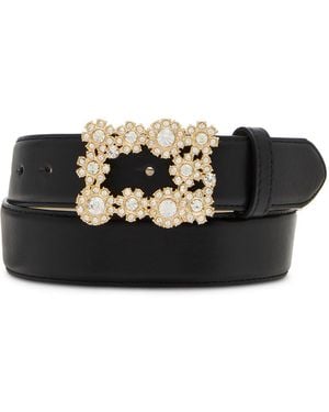 Steve Madden Rhinestone Floral Buckle Belt - Black