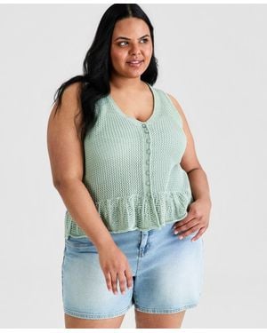 And Now This Trendy Plus Size Peplum Sweater Vest - Blue