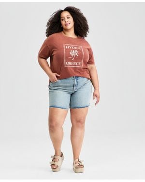 And Now This Plus Studded Raw-hem Jean Shorts - Blue
