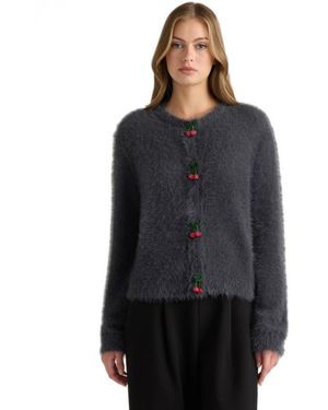 NVLT Cherry Front Cardigan - Black