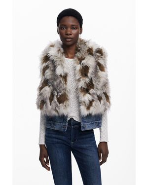 Desigual Denim Fur Vest - Blue