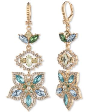 Marchesa Gold-tone Crystal & Imitation Pearl Flower Linear Drop Earrings - Metallic